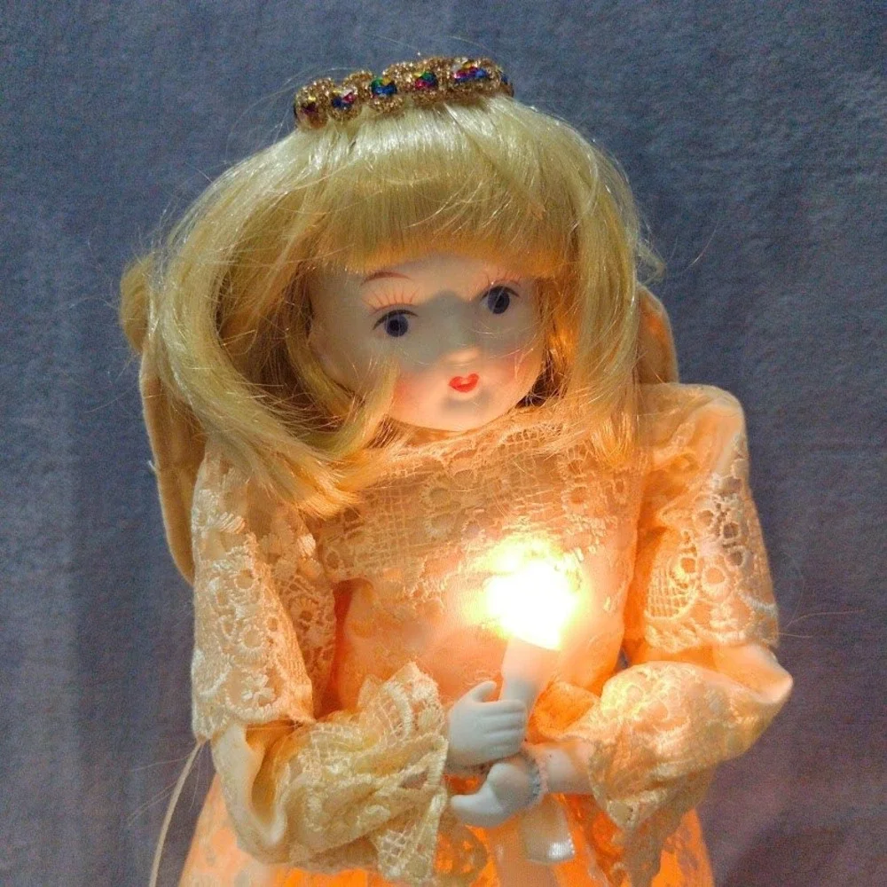 Vintage Angel Christmas Tree Topper Light Up Porcelain Lace Gown 12